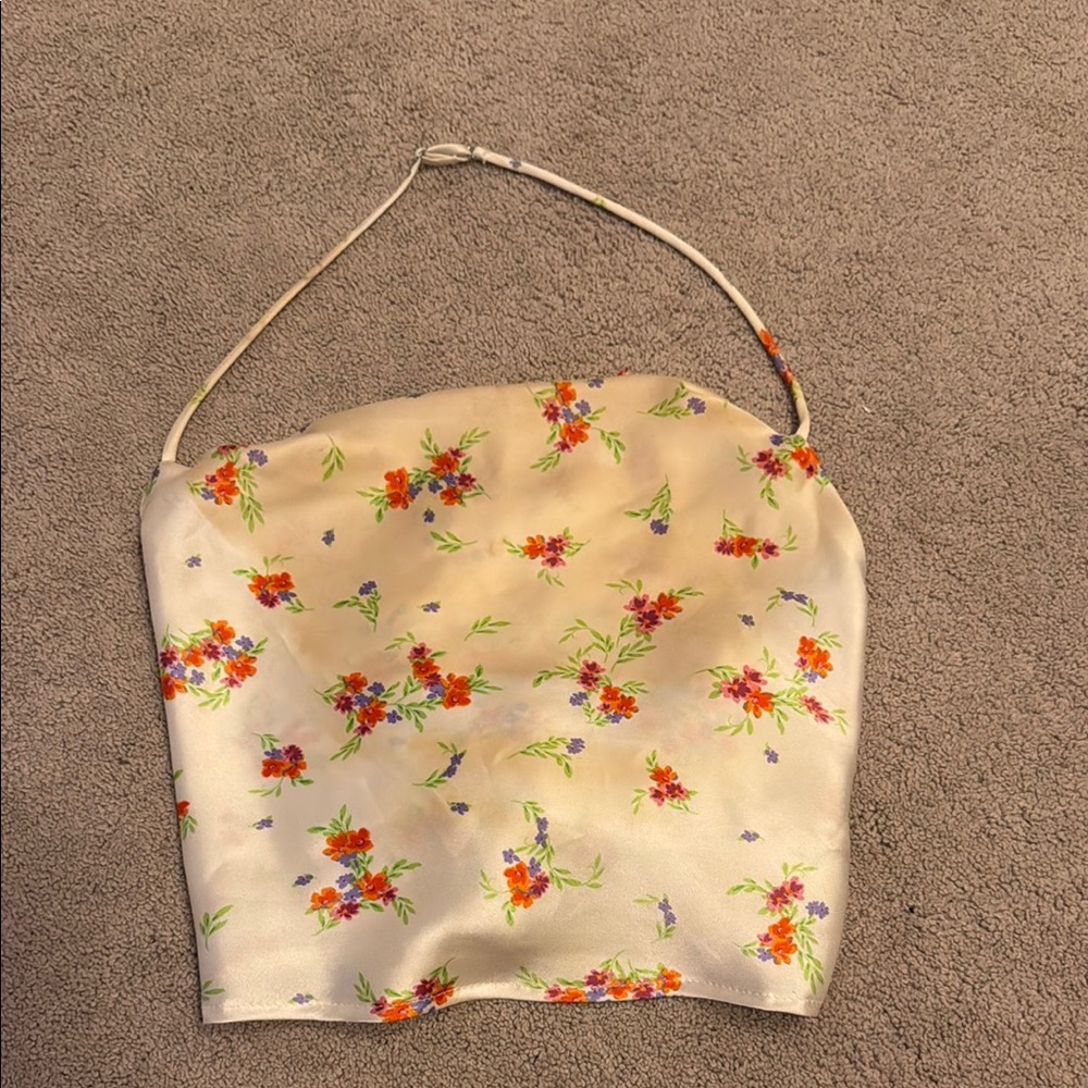 Floral Cream Women's Halter Tie back top
